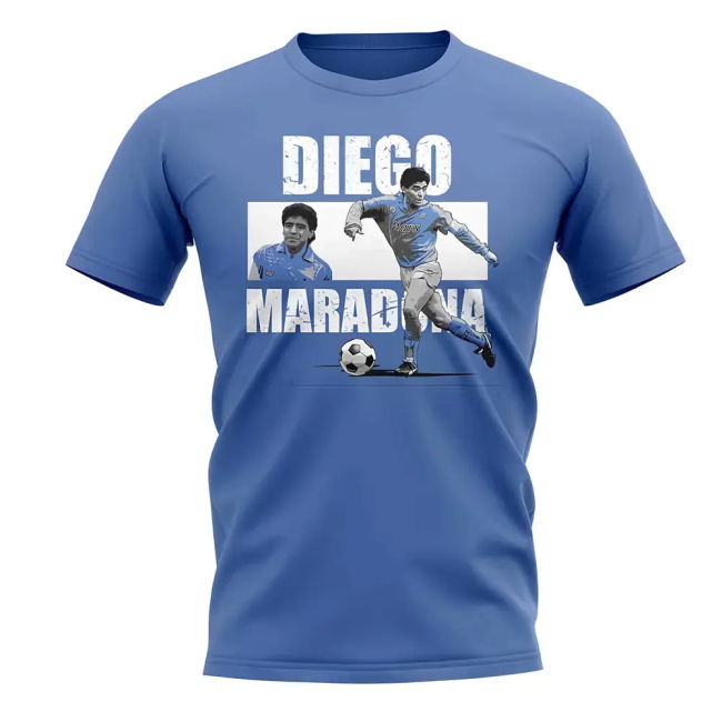 Fan-Favorite Match-Ready Diego Maradona Player Collage T-Shirt (Sky