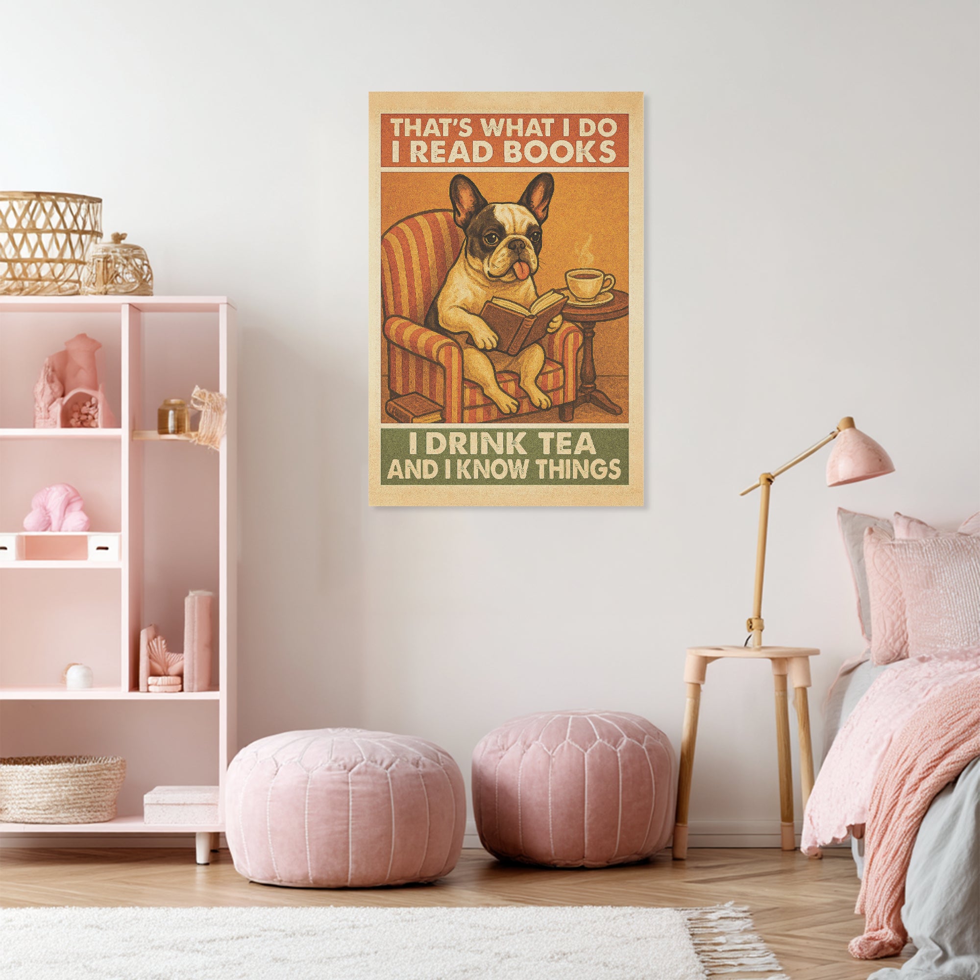 French Bulldog Read Books Vertical Canvas Painting Durable Dog Item