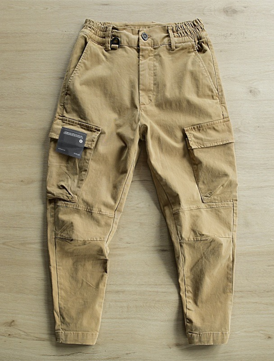 Men's Cargo Pants Trousers Buttons Elastic Waist Multi Pocket Plain