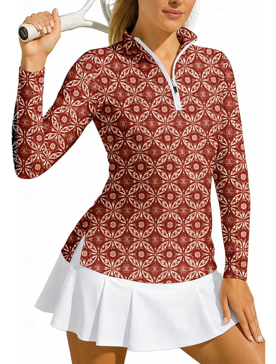 Women's Geometric Circle Sport Shirt Golf Polo Shirt Tennis Shirt Tennis Tee Long Sleeve Zipper Floral UPF50+ UV Resistant High Elasticity Moisture Wicking Breathable Tennis Golf Pickleball Stand