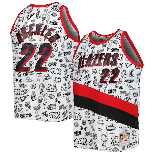 Clyde Drexler POR Swingman Jersey - retro premium - White NBA