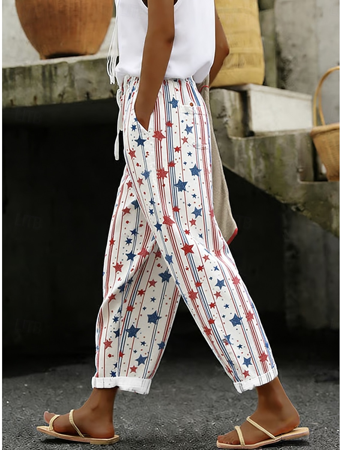 Independence Day Patriotic Women's Leggings Vacation Vintage Fashion Calf-Length High WaistPants Graphic Flag Printing Breathable Soft Stretchy Formal Vacation Office