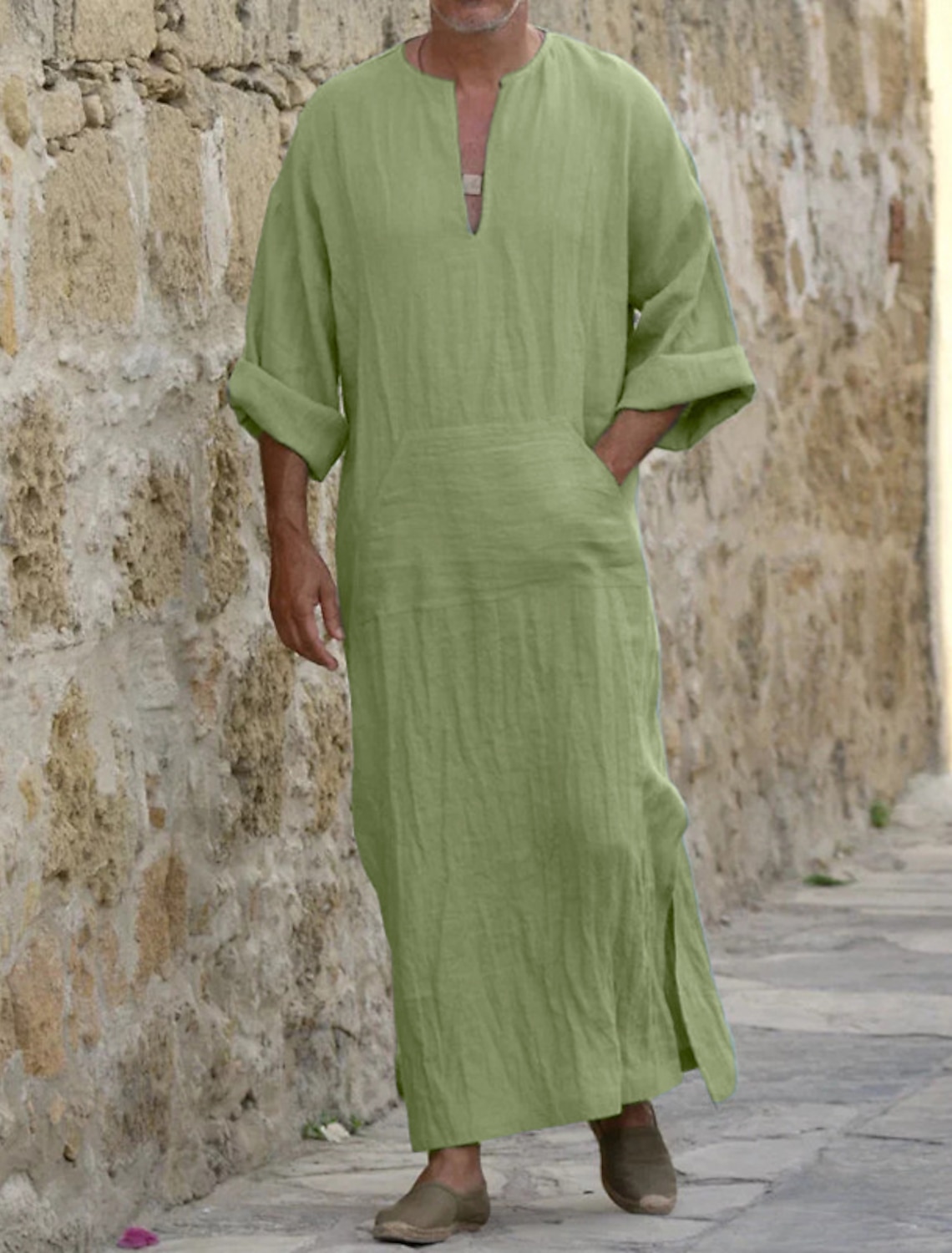 Men's Shirt Thobe Djellaba Summer Tunic Shirts Qamis Black / Gray