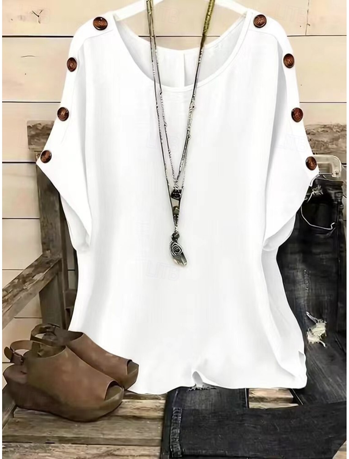 Women's T Shirt Tee Top Buttons Plain Fashion Stylish Classic Short Sleeve Crew Neck Regular Tops Daily Going out Weekend Blue White Yellow Pink Orange Summer Spring