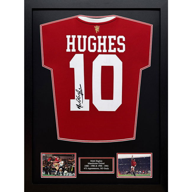 Manchester United FC 1985 Hughes Signed Jersey (Framed)