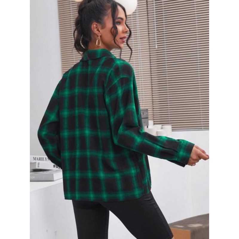 Plaid Drop Shoulder Pocket Shirt MJ6364