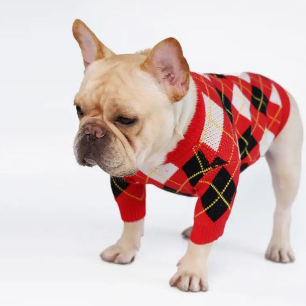 Minimal-Aesthetic Barkberry Frenchie Adorable Red Plaid Knitted Sweat...