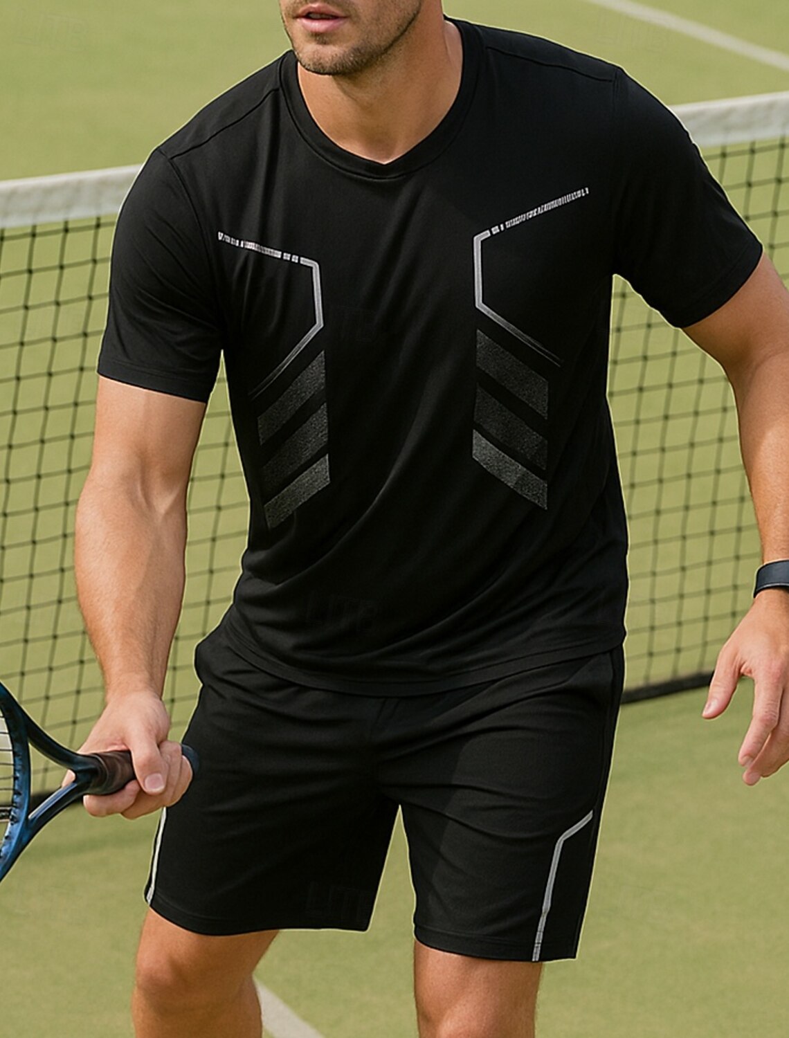 Men's Tennis Tee Short Sleeves Contrast Binding Sweat-Wicking Moisture Wicking Breathable Tennis Golf Pickleball Crew Neck Black White Tennis Clothing