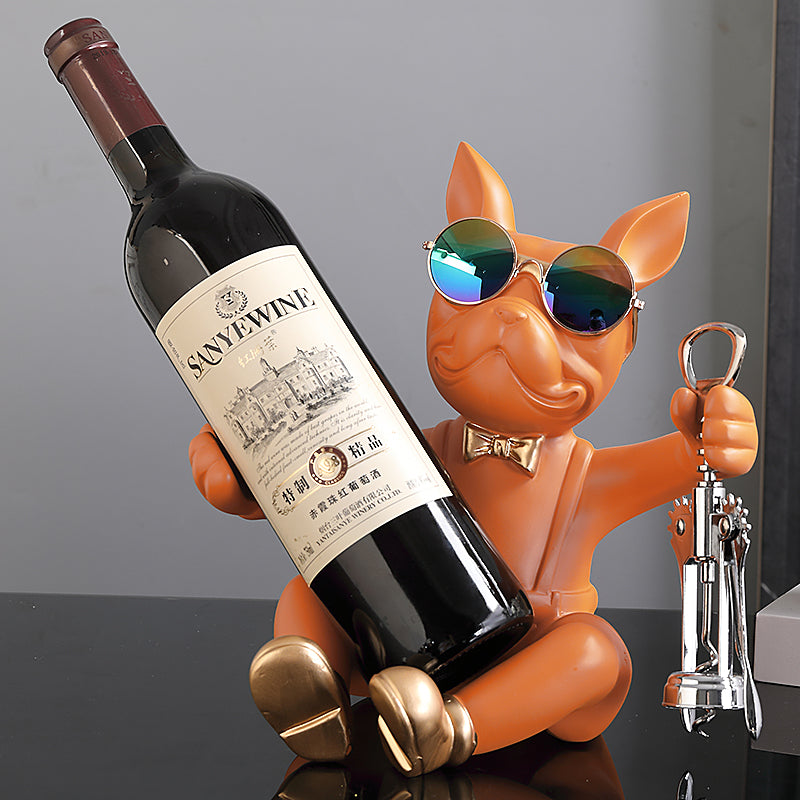 Culture-Inspired Frenchie Statue Wine Rack Corkscrew Wine Opener for ...