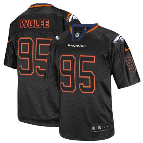 Authentic NFL W D B Broncos #95 Derek Wolfe Black Lights Out Jersey