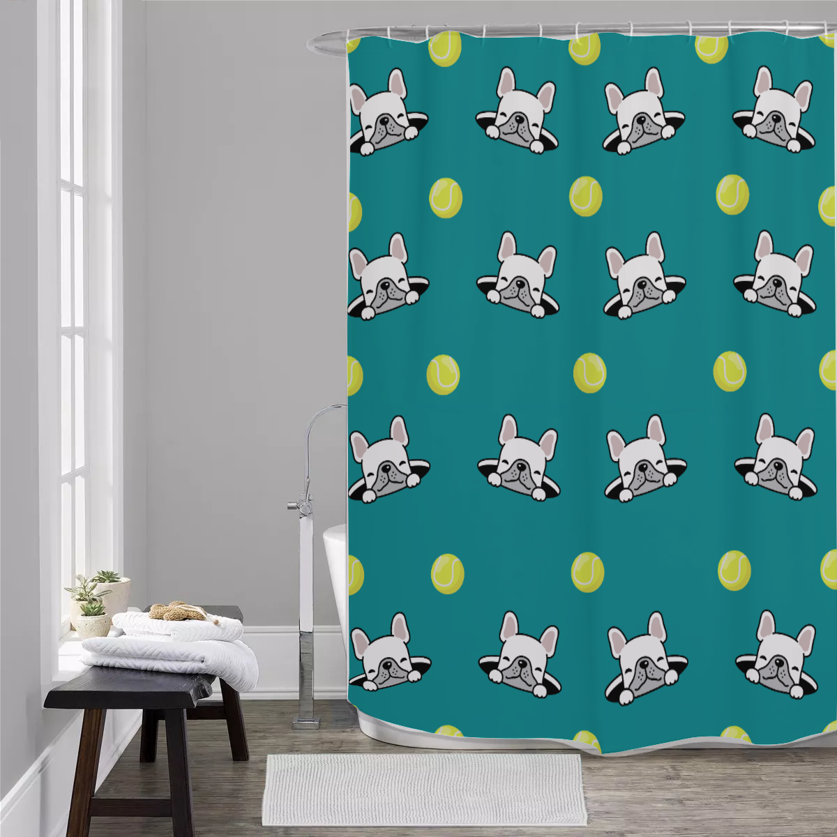 Warm Bulldog Charlie - Durable Shower Curtains Winter Wear