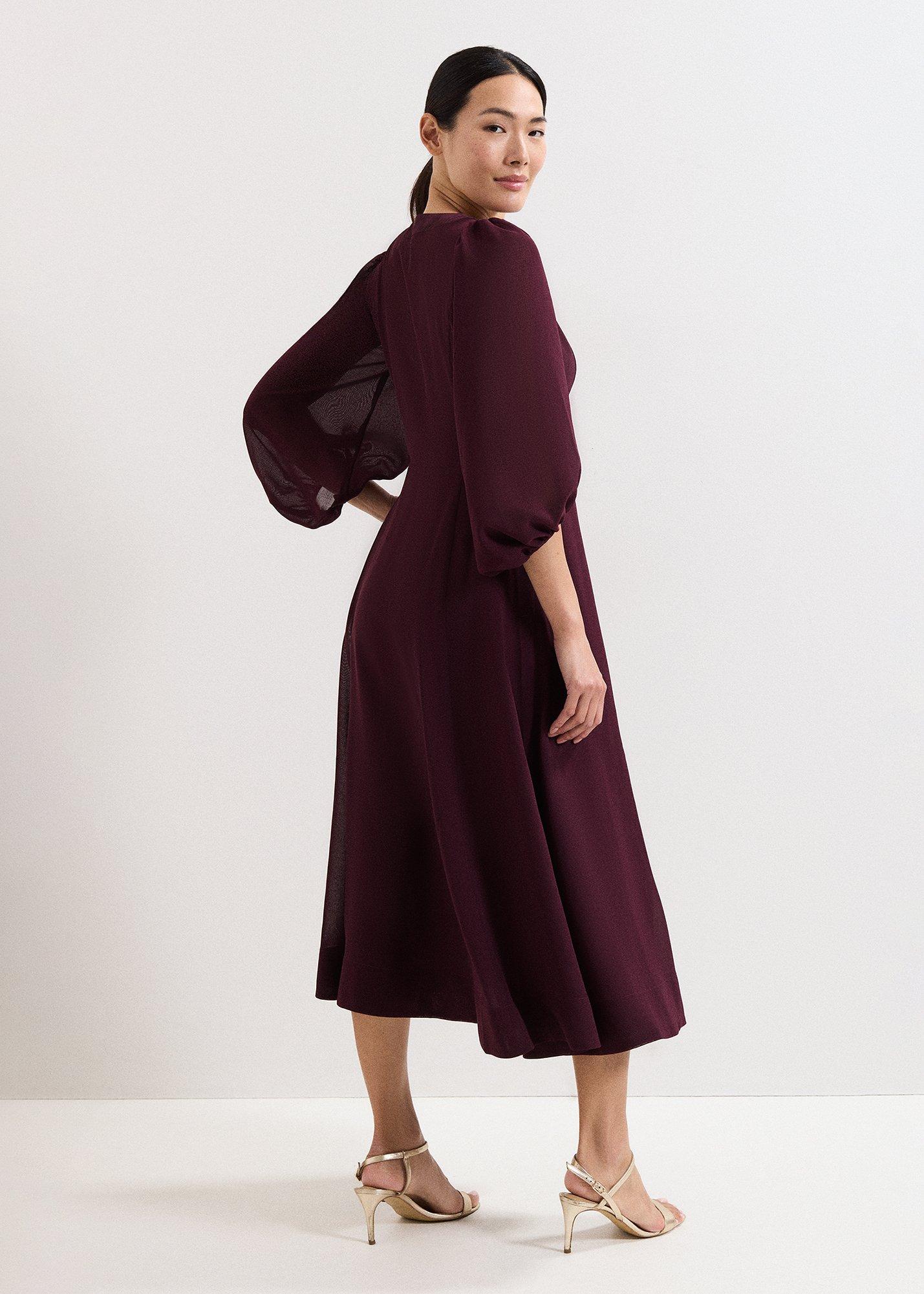 Vera Burgundy Plain Midi Dress