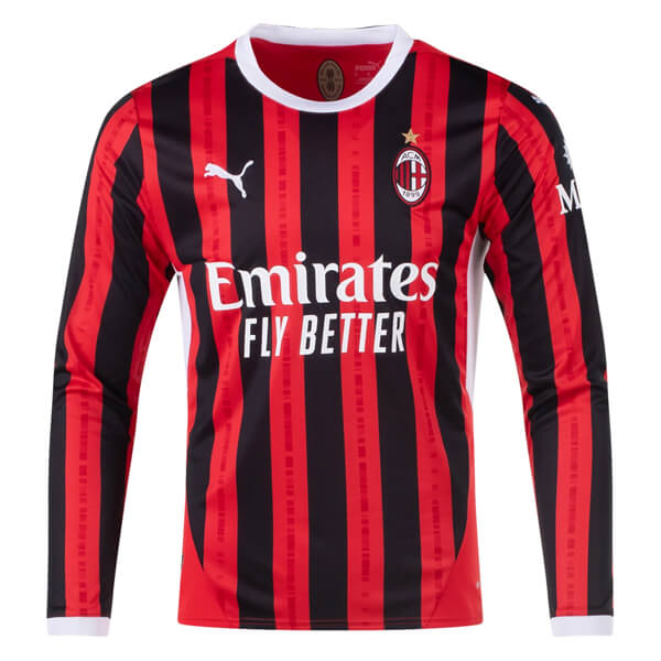 Moisture Wicking AC Milan 2425 Home Football Shirt - Long Sleeve