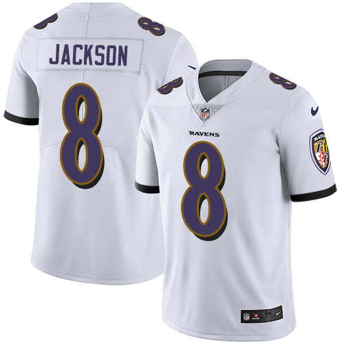 Authentic B R Ravens NFL #8 Lamar Jackson Limited White Jersey