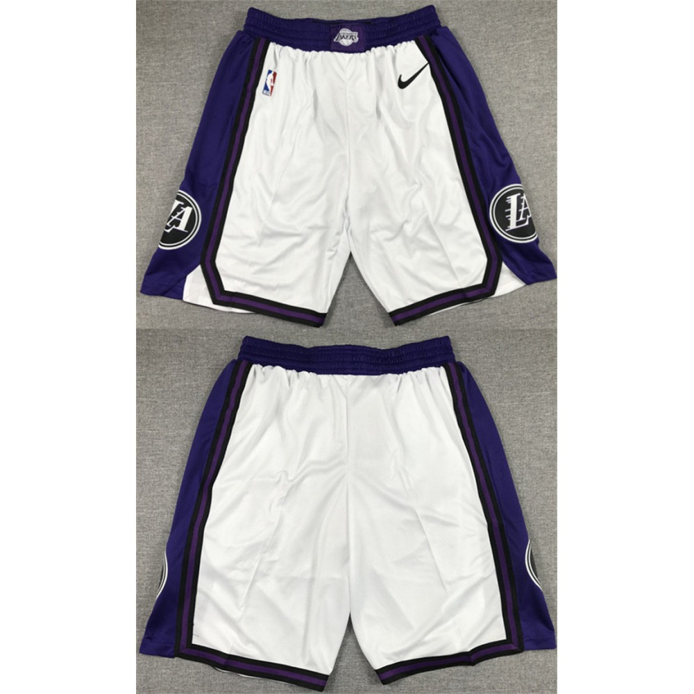 Men's Los Angeles Lakers White/Purple Shorts (Run Small)