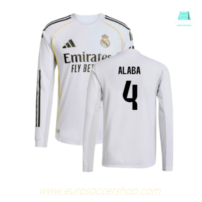 2025-2026 Real Madrid Authentic Long Sleeve Home Shirt (Alaba 4)