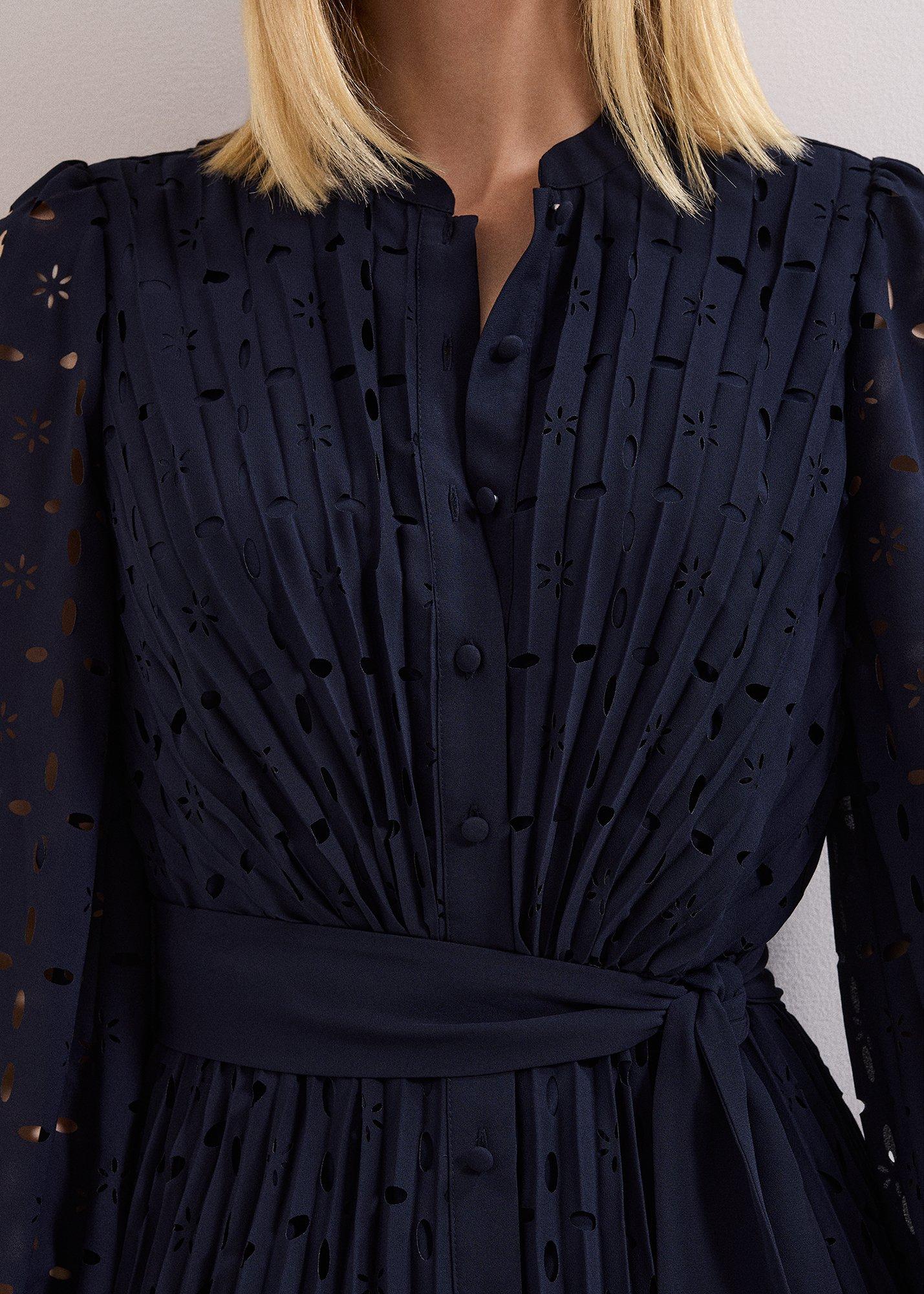 Marina Navy Laser Cut Midi Dress