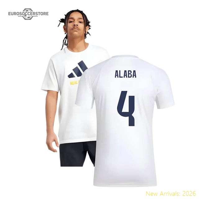 Premium 2025-2026 Real Madrid Seasonal Graphic Tee (White) (Alaba 4)