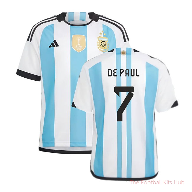 Argentina 2022 World Cup Winners Home Shirt - Kids (DE PAUL 7)