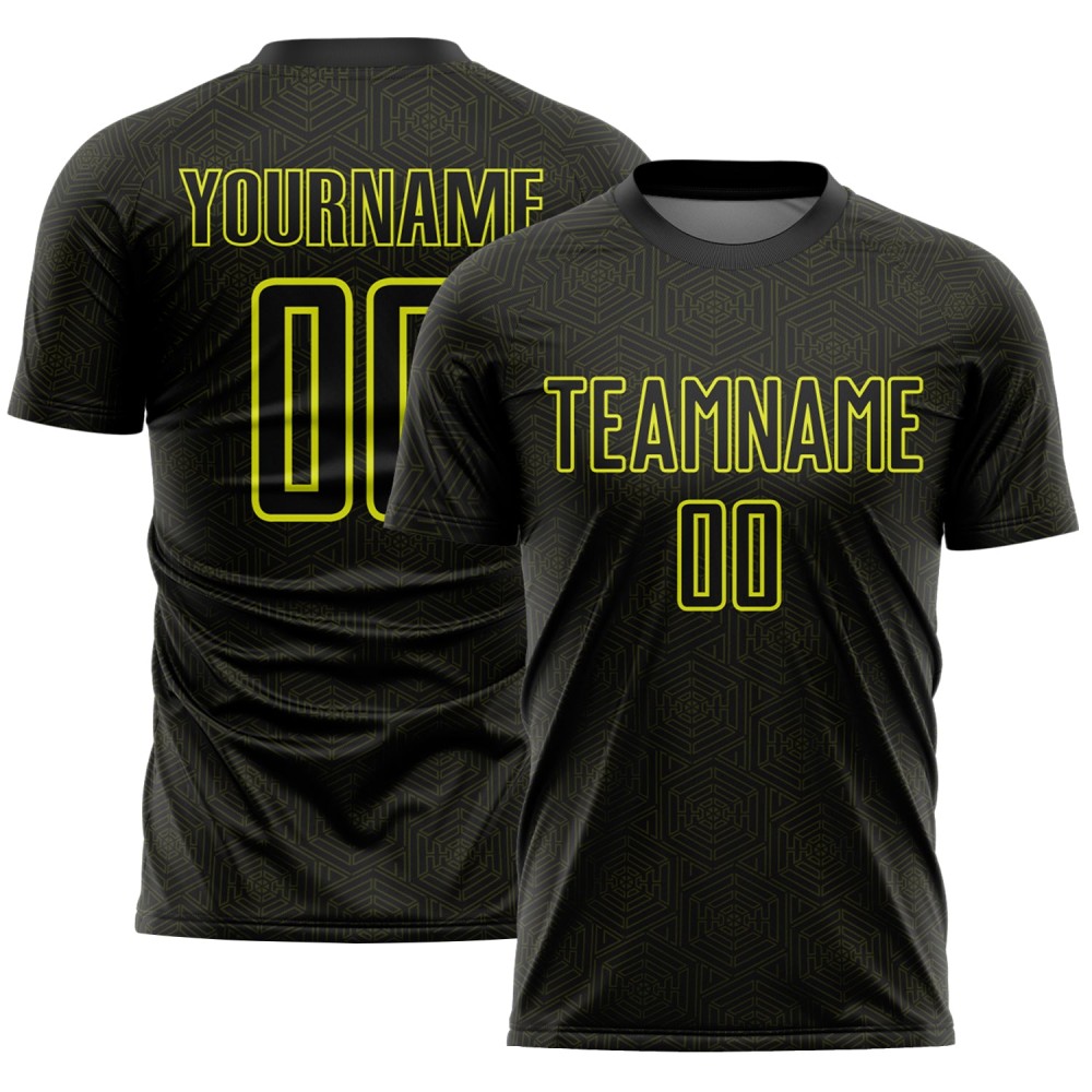 Shape Geometric Neon Sports Black Yellow Sublimation Custom Jersey Uniform Soccer