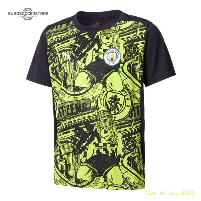 2024-2025 Man City Pre-Match Shirt (Yellow Glow) - Kids (Marmoush 7)