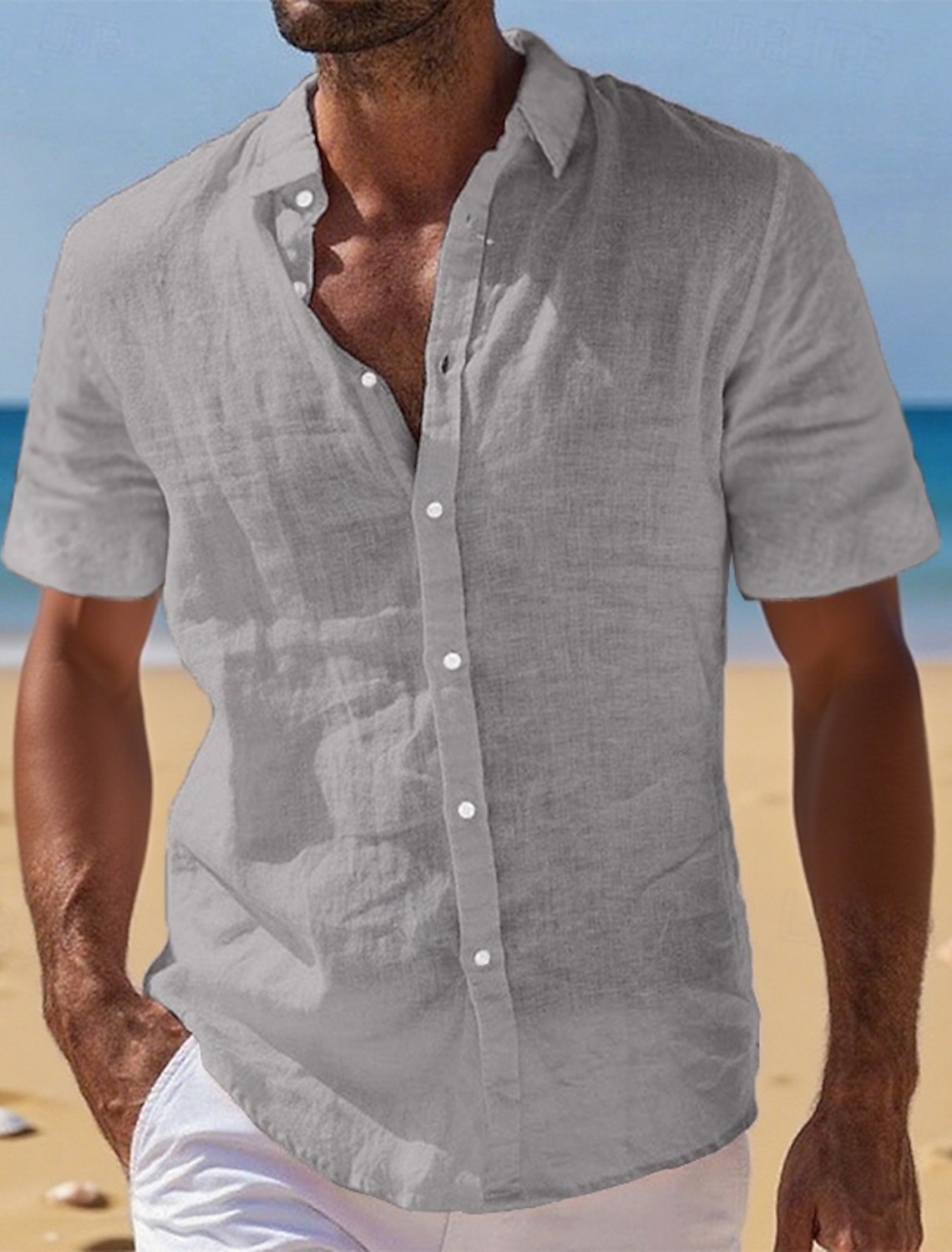 Men's Shirt Linen Shirt Summer Shirt Beach Wear Button Up Shirt Plain Vacation Casual Blue Black White Pink Long Sleeve Turndown Spring & Summer Clothing Apparel
