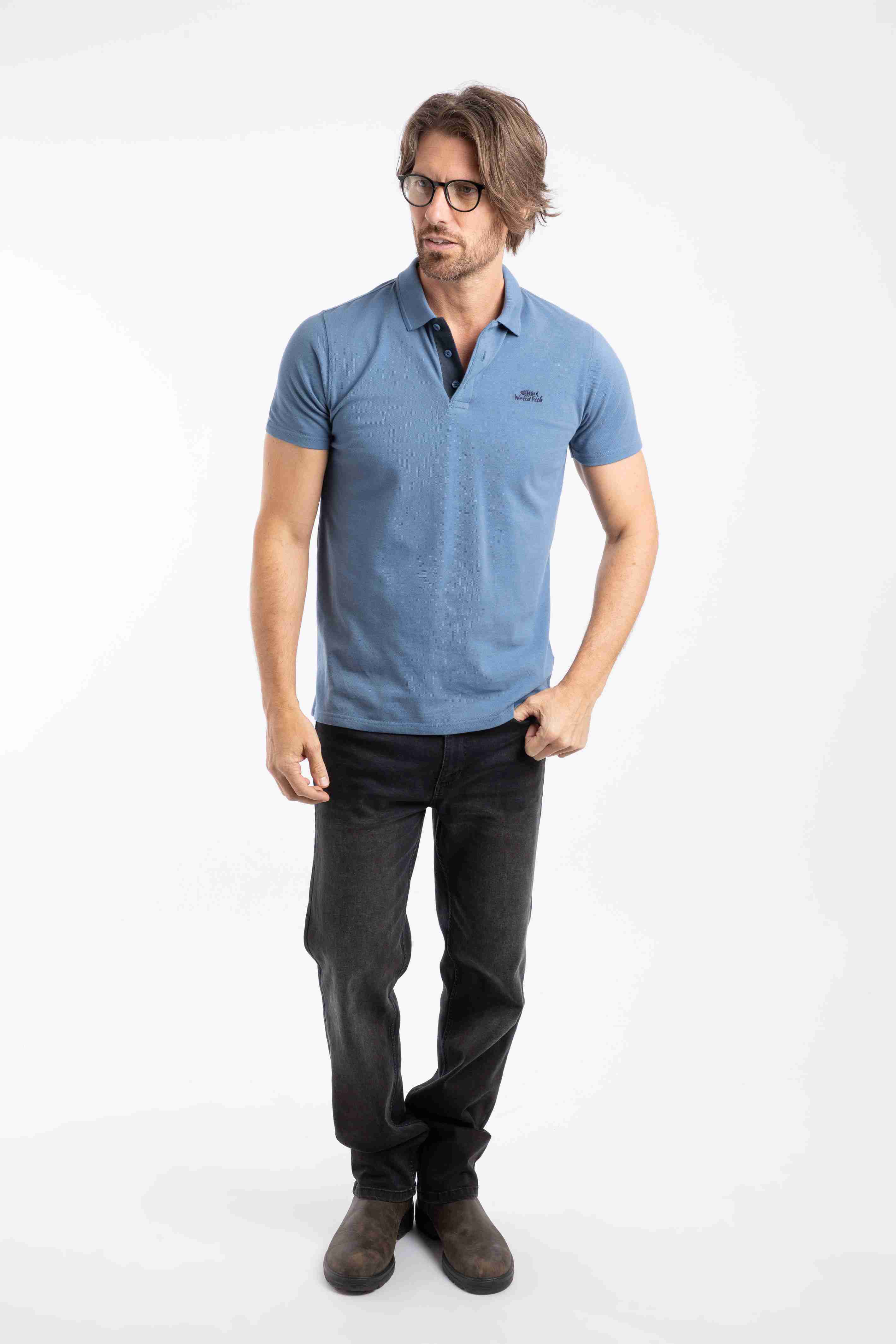 Miles Pique Polo Shirt Mid Blue