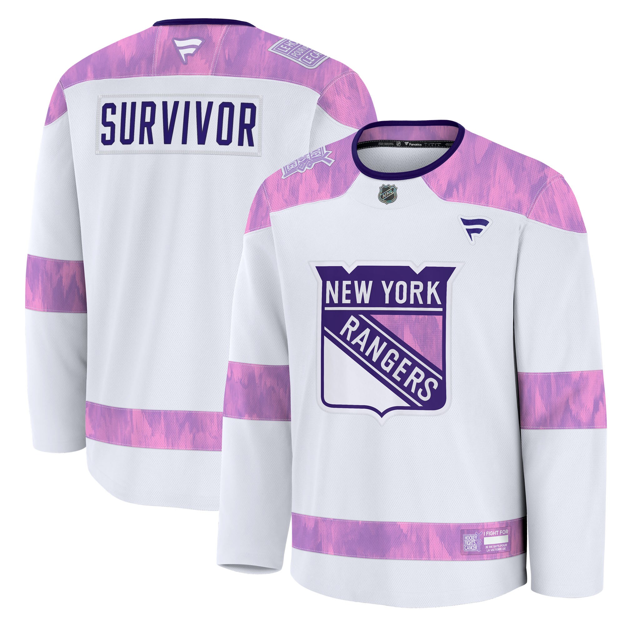 [JED] New York Rangers Hockey Fights Cancer Survivor Practice Jersey - White