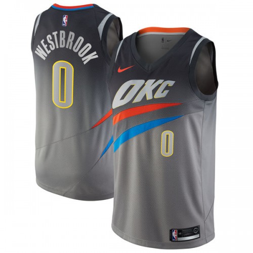 Gray Nike Russell Westbrook #0 Jersey - Mesh Fabric Game Day Wear