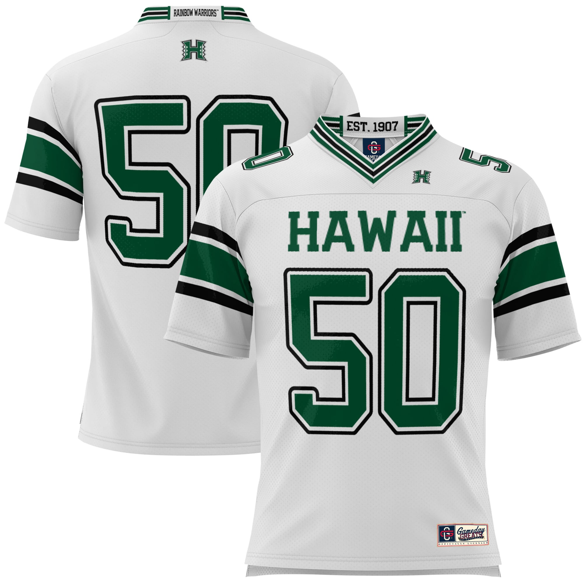 #50 Hawaii Rainbow Warriors GameDay Greats Youth 2026 Season Football Jersey - White