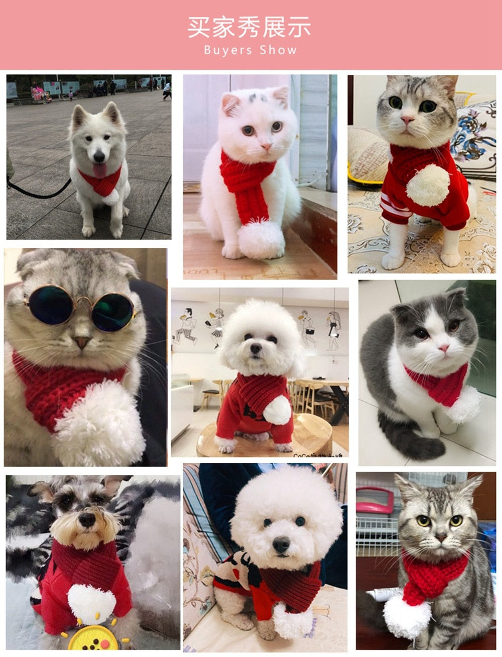 Christmas Knit Scarf for French Bulldog