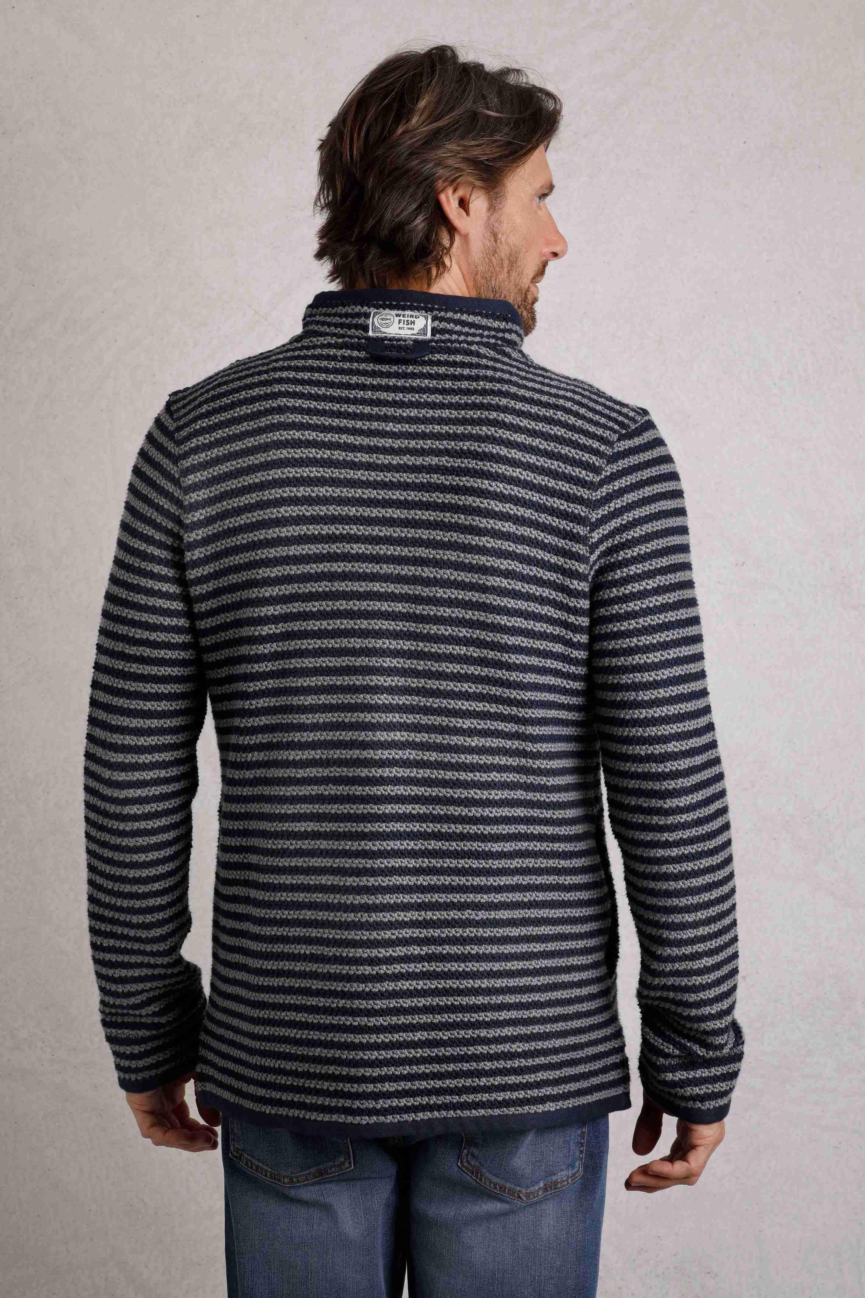 Shorling 1/4 Zip Striped Macaroni Sweatshirt Frost Grey