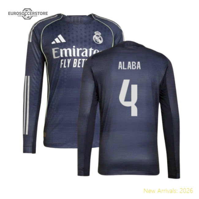 2025-2026 Madrid Real Madrid Long Sleeve Away Kit Shirt (Alaba 4)