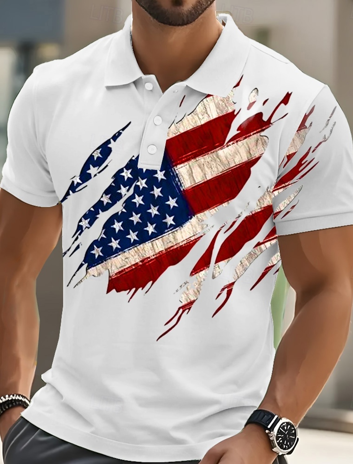 4th of July 2026 250th Men's American US Flag Polo Short Sleeve Polo Shirts Collared Shirts Casual Outdoor Daily Wear 3D Print Summer Blue White Black