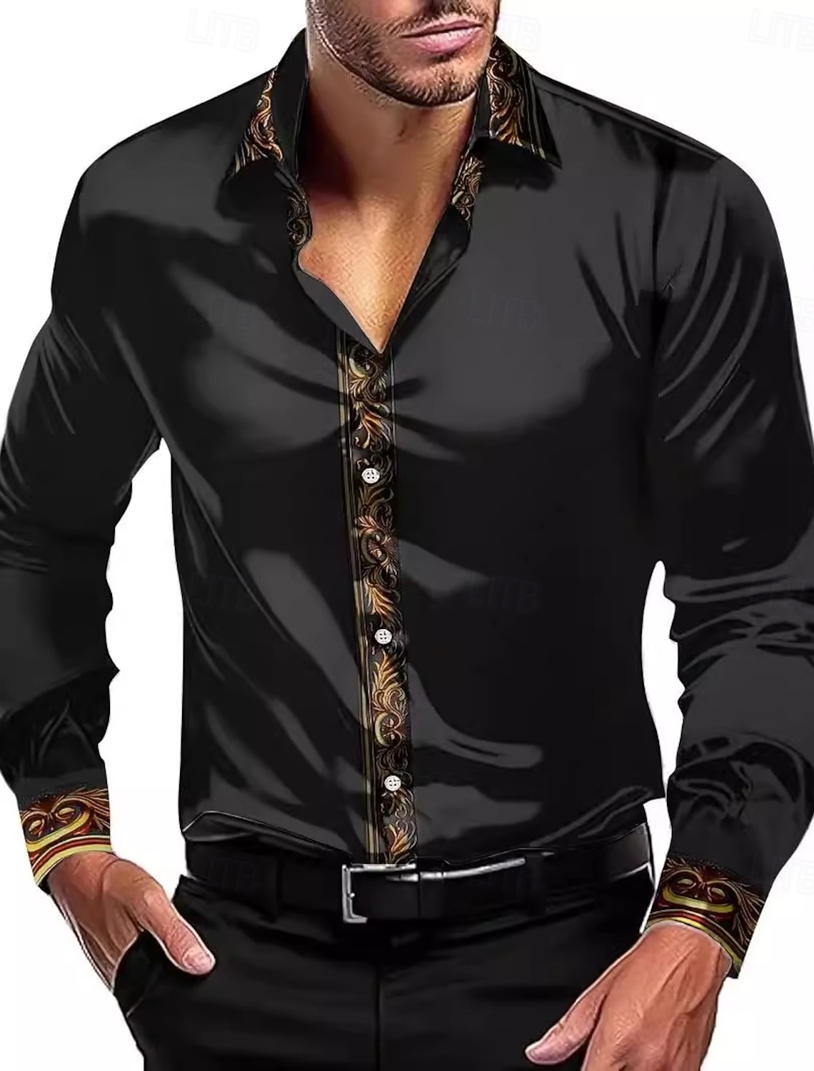 Men's Shirt Silk Like Satin Shirt Dress Shirt Casual Shirt Button Up Shirt Plain Formal Wedding Black White Red Blue Long Sleeve Lapel All Seasons Clothing Apparel