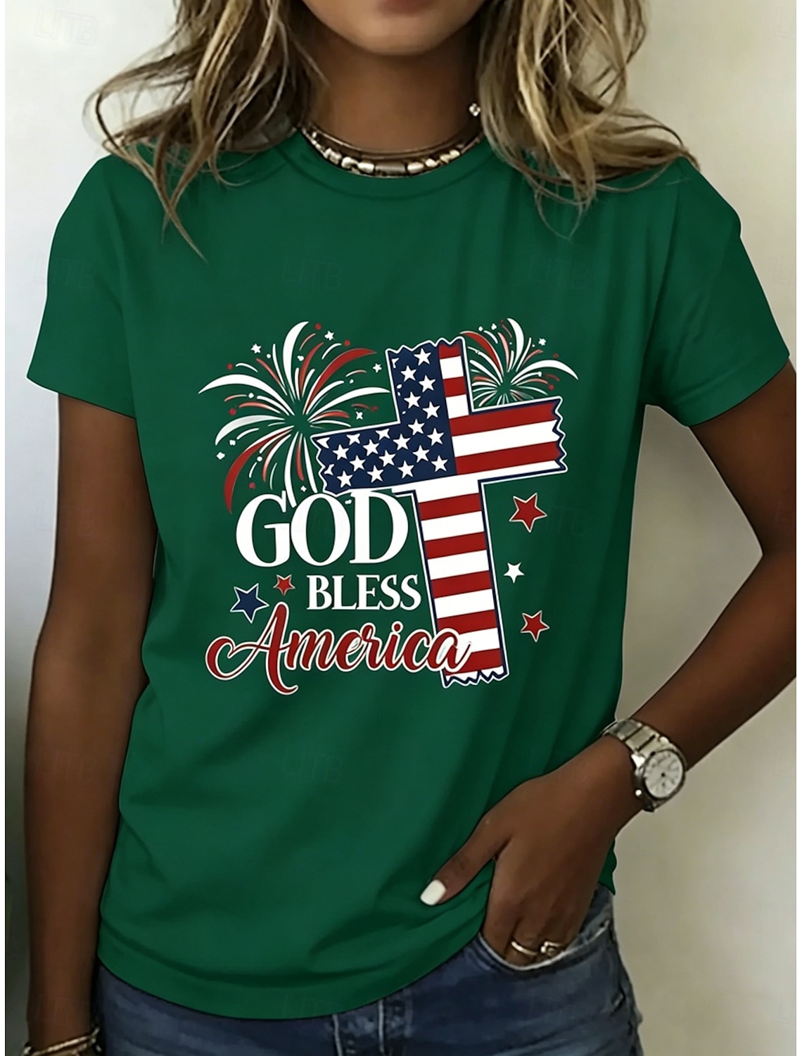 American Independence Day Women's T Shirt Print Graphic Letter Vintage Stylish Classic Short Sleeve Crew Neck Regular Tops Daily Blue Black White Red Summer Spring