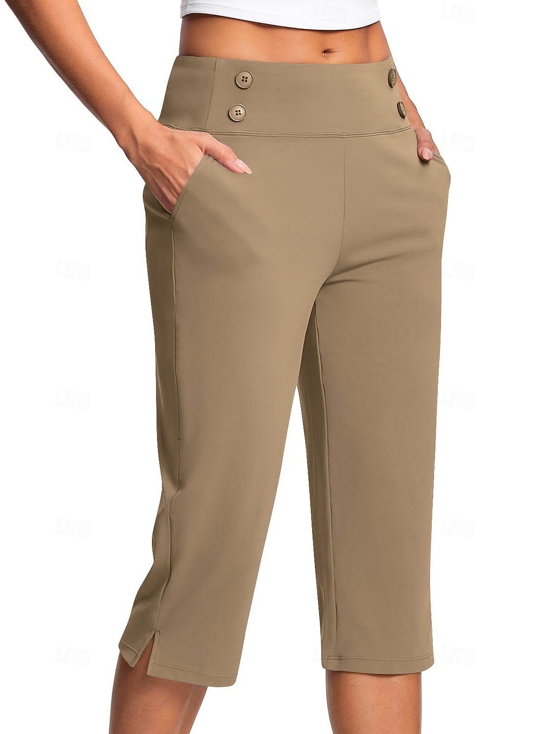 Women's Slacks Cozy Leggings Casual Athletic Calf-Length Natural Plain Side Pockets Split Comfy Breathable Yoga Casual Daily Black White Navy Blue Ocean Blue Spring Fall Regular Fit