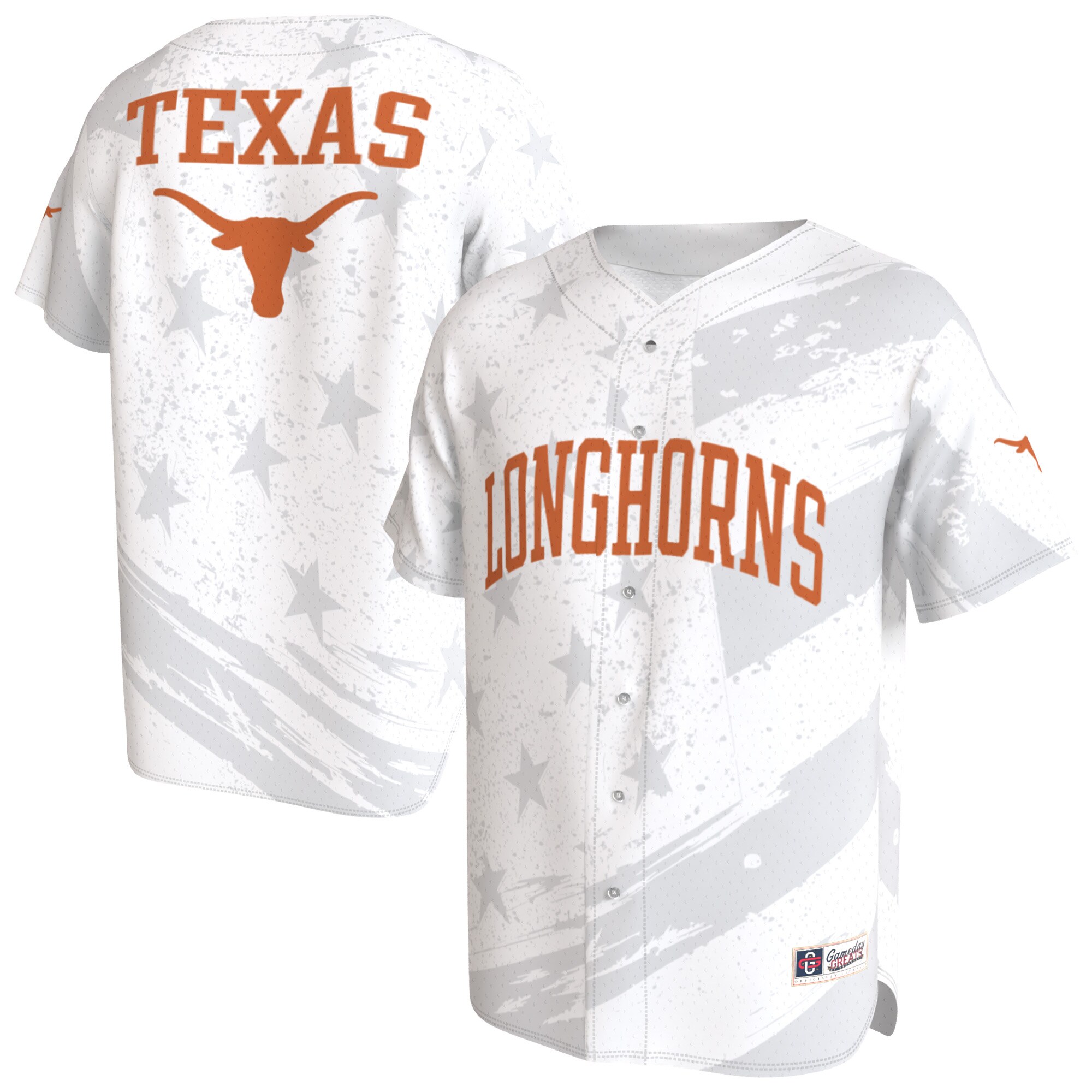 [DDG] Texas Longhorns GameDay Greats Youth Lightweight Collegiate Baseball Americana Fashion Jersey - White