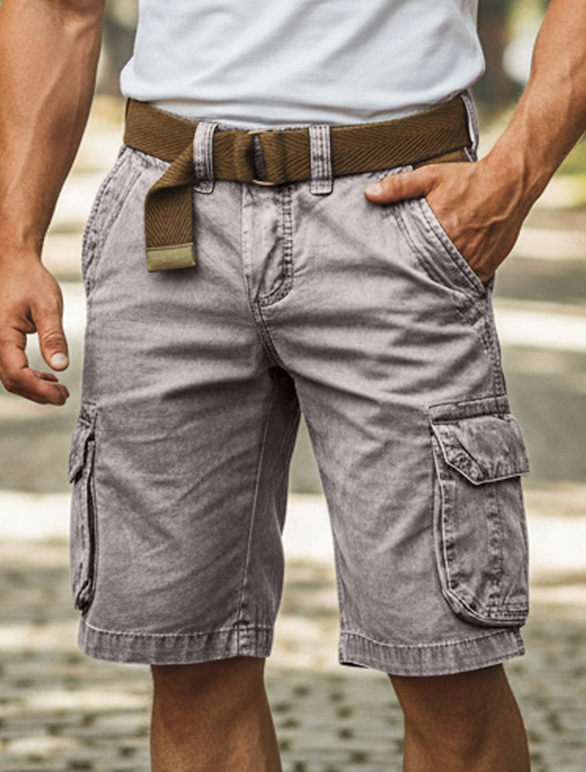 Men's Tactical Cargo Shorts Casual Pocket Elastic Waist Plain Solid #2