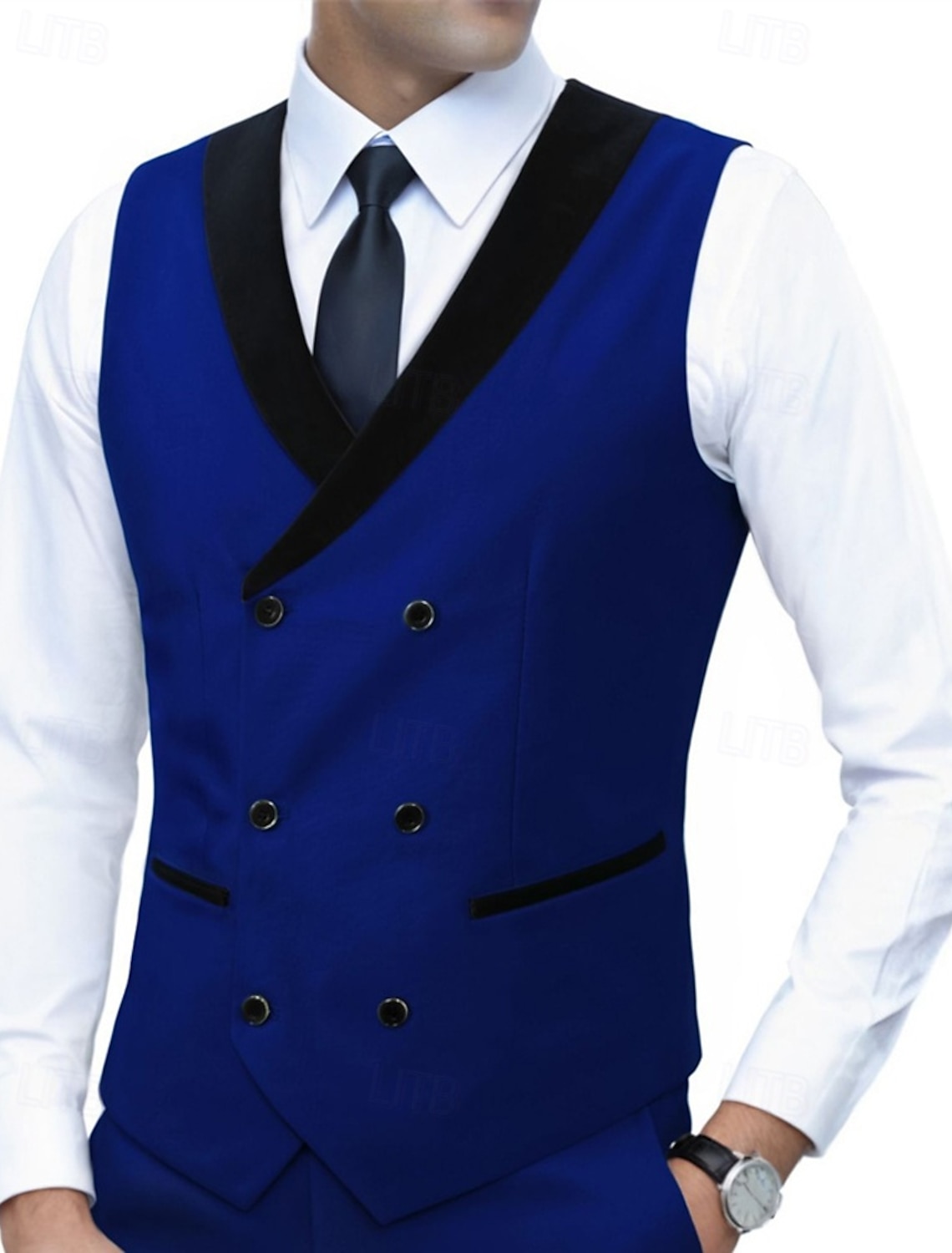 Men's Vest Waistcoat Gilet Business Vacation Party Fashion Casual Spring Fall Pocket Buttons Polyester Comfortable Plain Double Breasted V Neck Regular Fit Blue Black White Royal Blue Vest