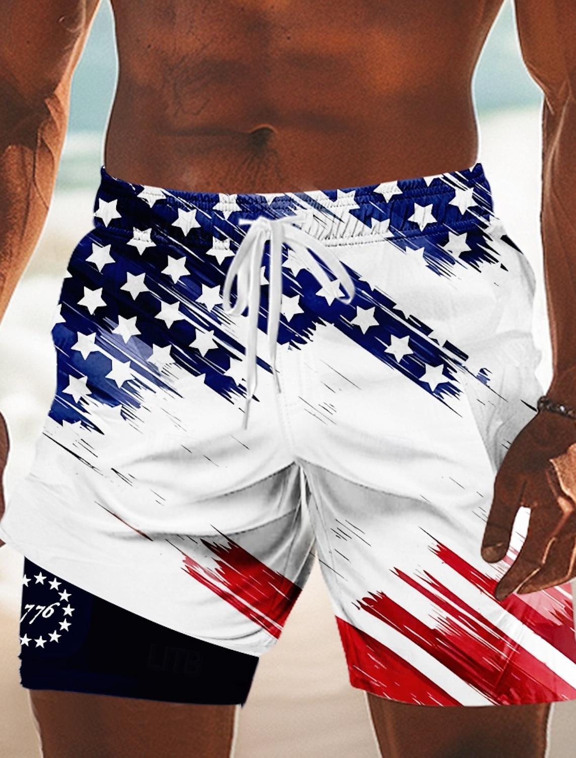 Independence Day Men's 4th of July U.S. 250th Anniversary US Flag Patriotic Lined Shorts 2 in 1 Board Shorts Swim Trunks Mid Waist Holiday Side Pockets With Compression Liner Elastic Drawstring Waist