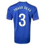 Breathable 2013 Brazil 3 THIAGO SILVA Blue Away Jersey Shirt