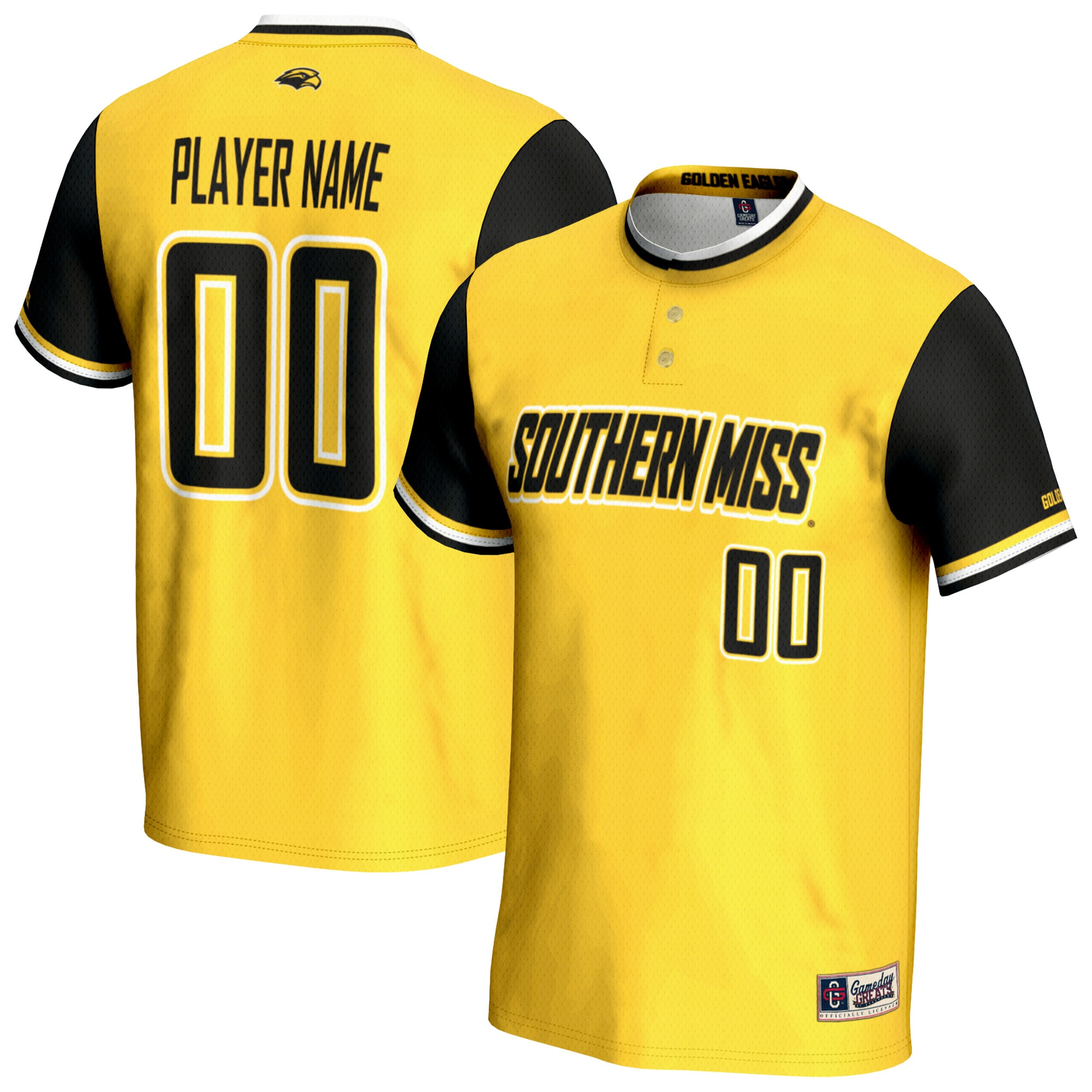 [NJP] Southern Miss Golden Eagles GameDay Greats Unisex NIL Pick-A-Player Lightweight Softball Jersey - Gold