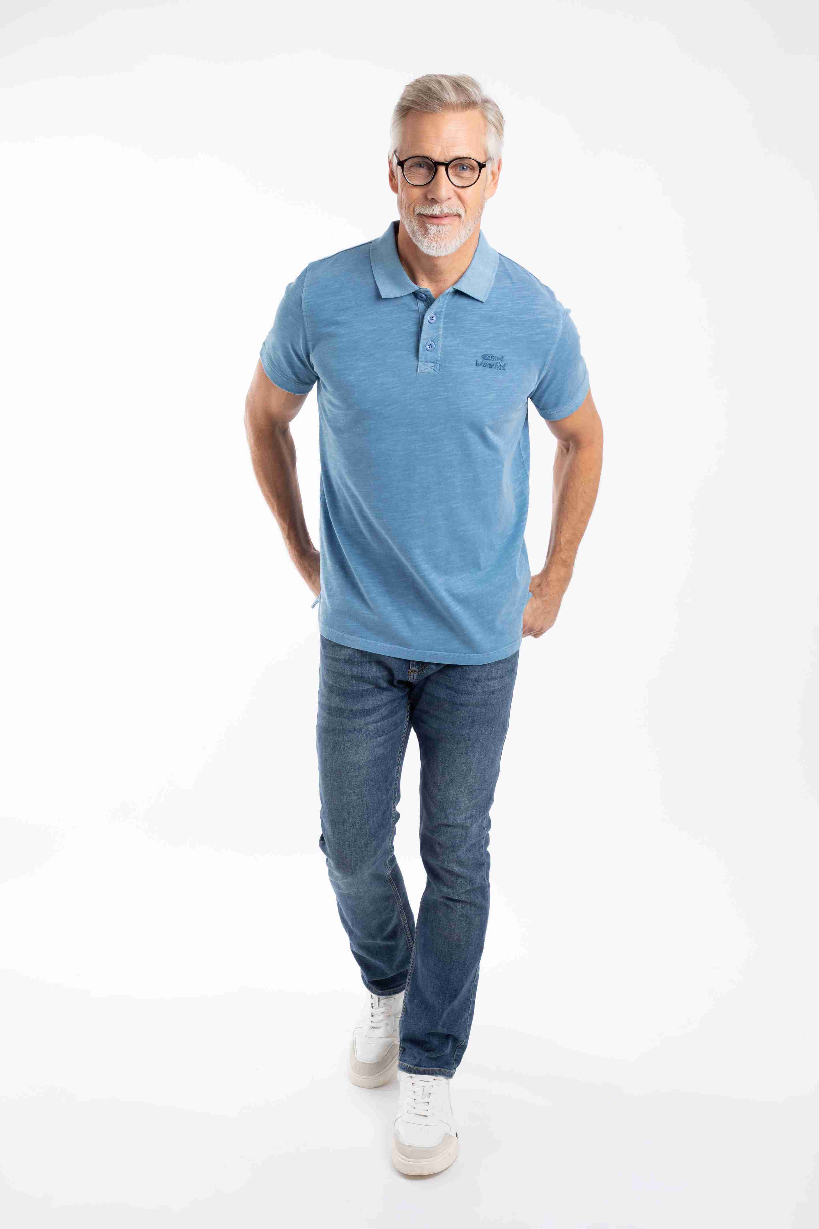 Indy Slub Polo Shirt Washed Blue