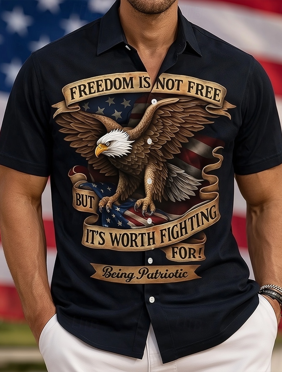 Independence Day Men's American US Flag 4th of July U.S. 250th Anniversary Patriotic Shirt Summer Shirt Button Up Shirt Short Sleeve Fashion Casual Holiday Summer Spring Turndown 3D Print Collared