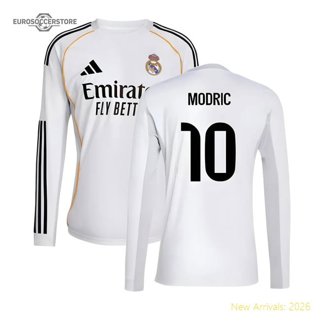 Superior 2025-2026 Real Madrid Long Sleeve Home Kit (modric 10)