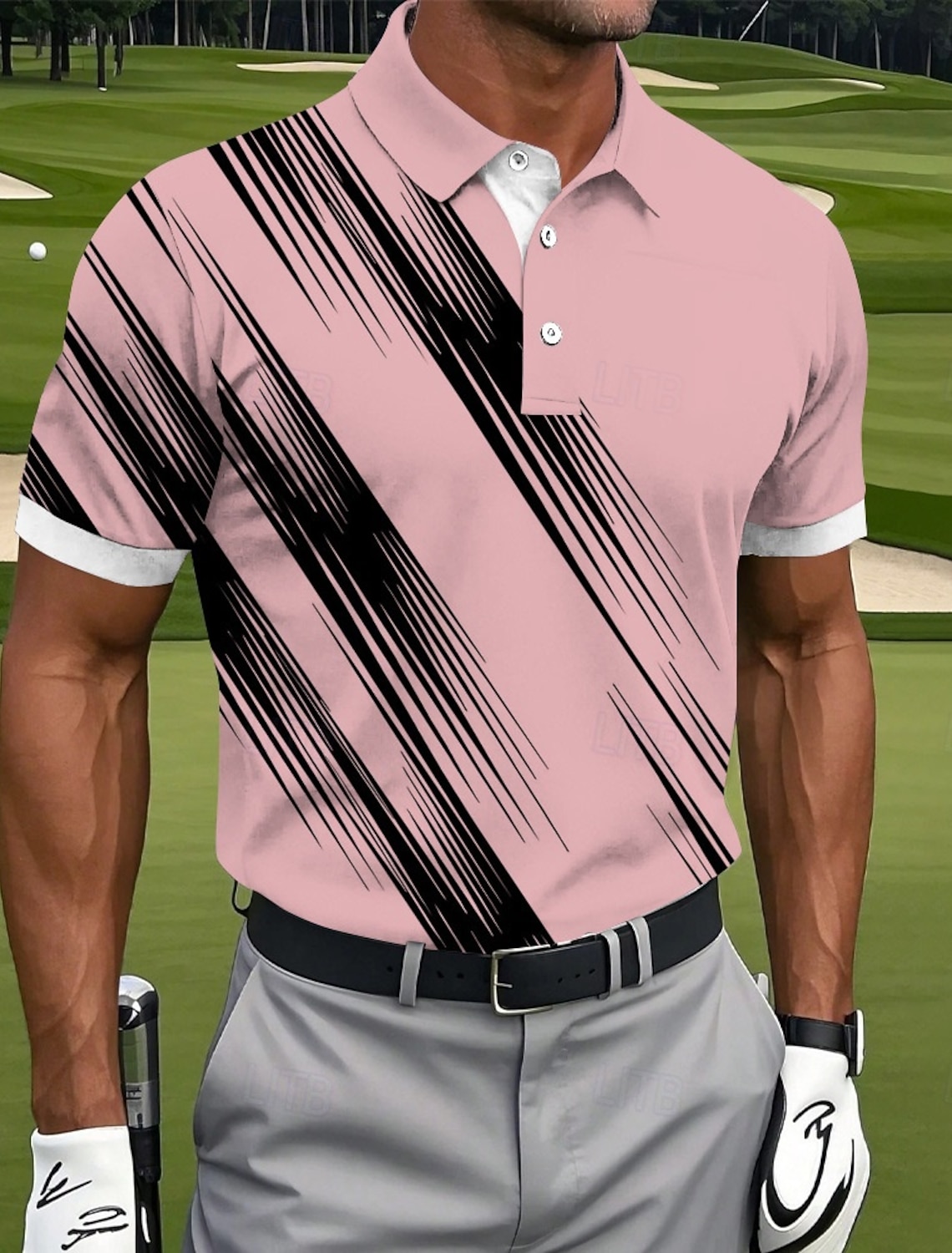 Men's Golf Line Polo Sports Polo Shirts Short Sleeve Polo Shirts Collared Shirts Casual Athleisure Buttons Summer Pink Blue Green