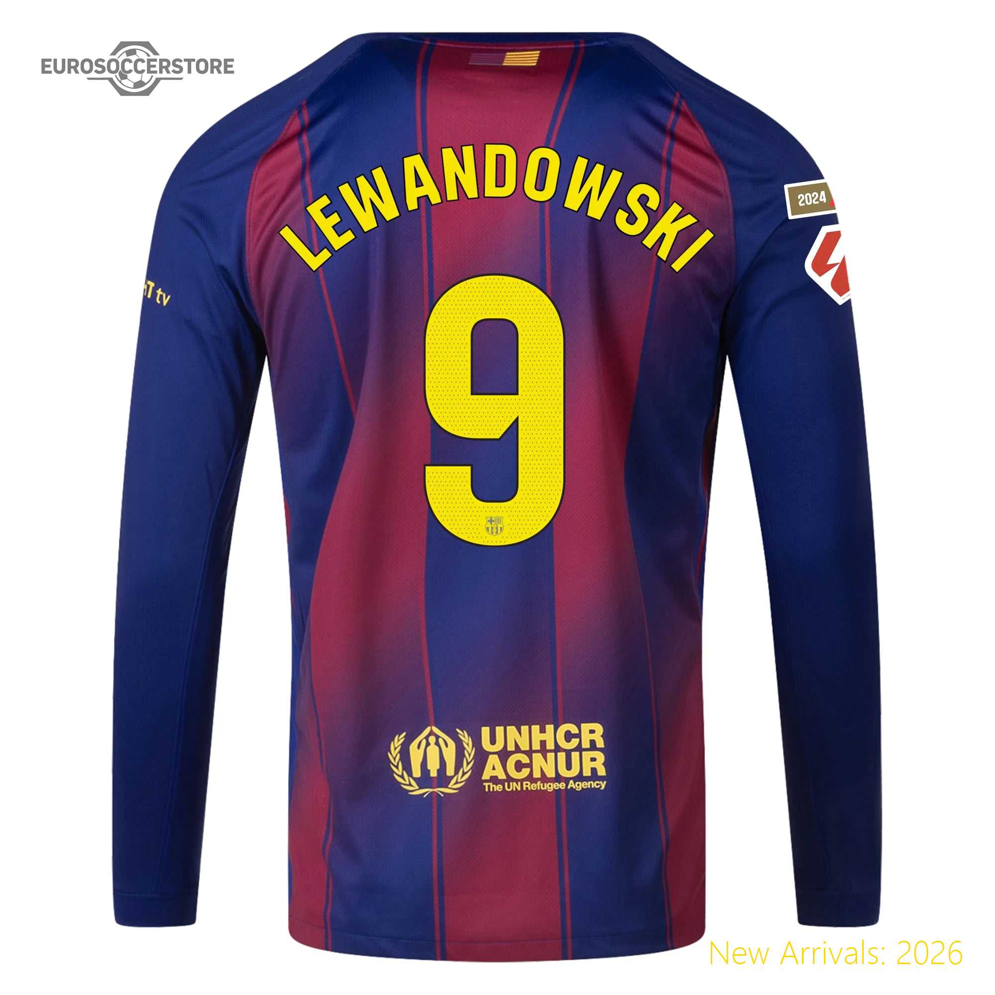 Men Bar Lewandowski Barcelona Long Sleeve Home Elite Home Jersey 2023