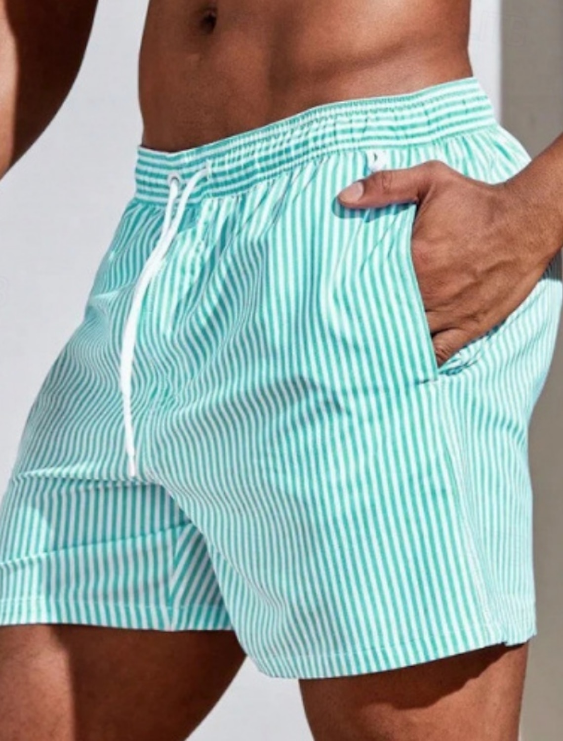 Men's Swim Shorts Trunks Stripes Drawstring with Pockets Quick Dry