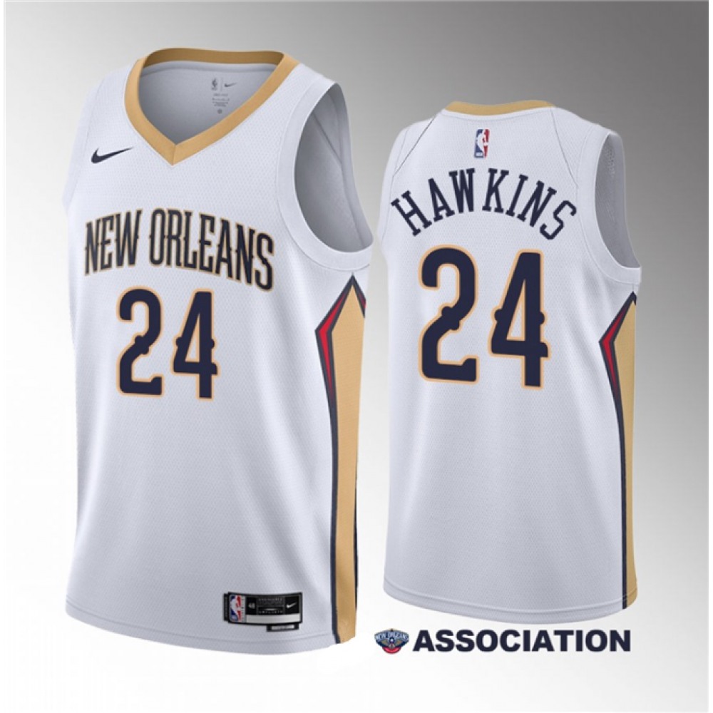 Men's New Orleans Pelicans #24 Jordan Hawkins White 2023 Draft Association Edition Stitched Basketball Jersey